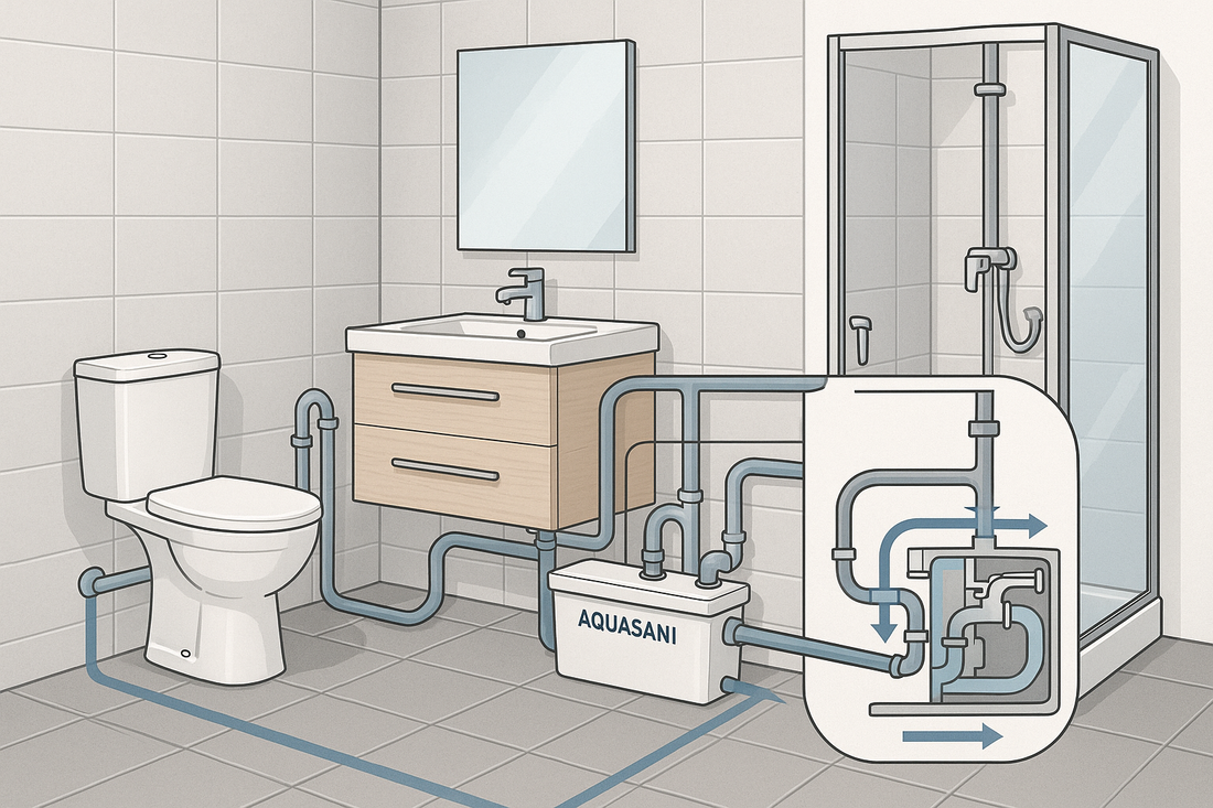 Installer une salle de bain complète dans une maison sans évacuation : la solution avec une pompe Aquasani